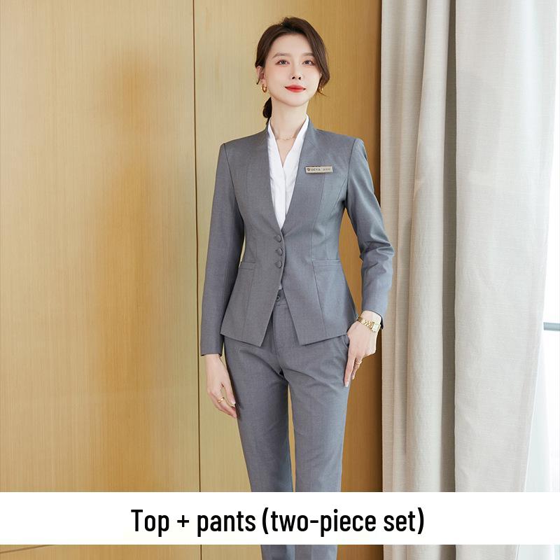Women's High-End Collarless Blazer Suit Set for Office & Beautician Workwear - Spring/Autumn Collection
