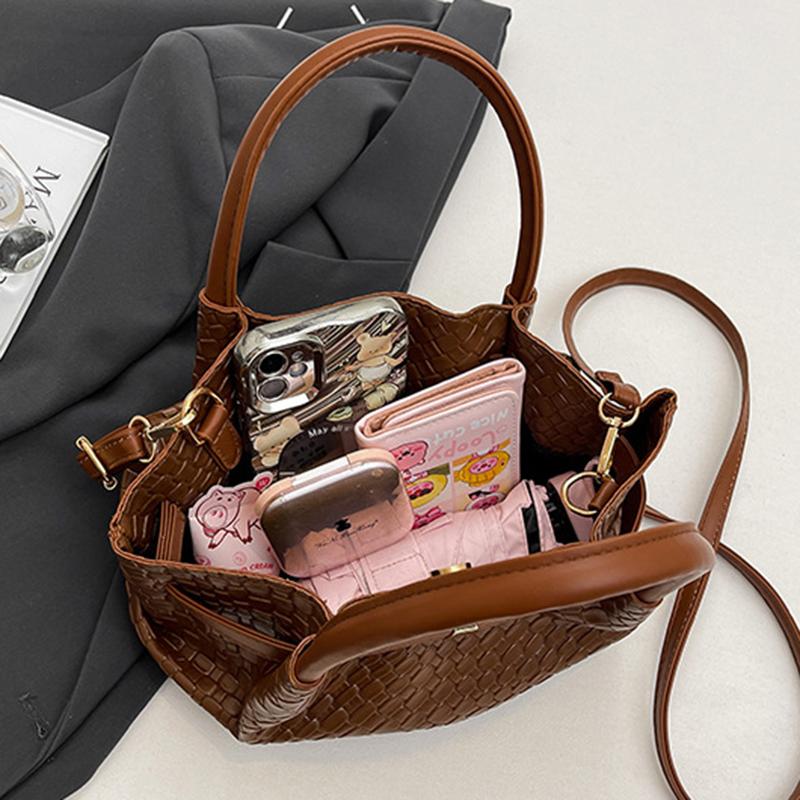 New Woven Bucket Bag Women Minimalist Versatile Shoulder Crossbody High-end Handheld Purse CLE