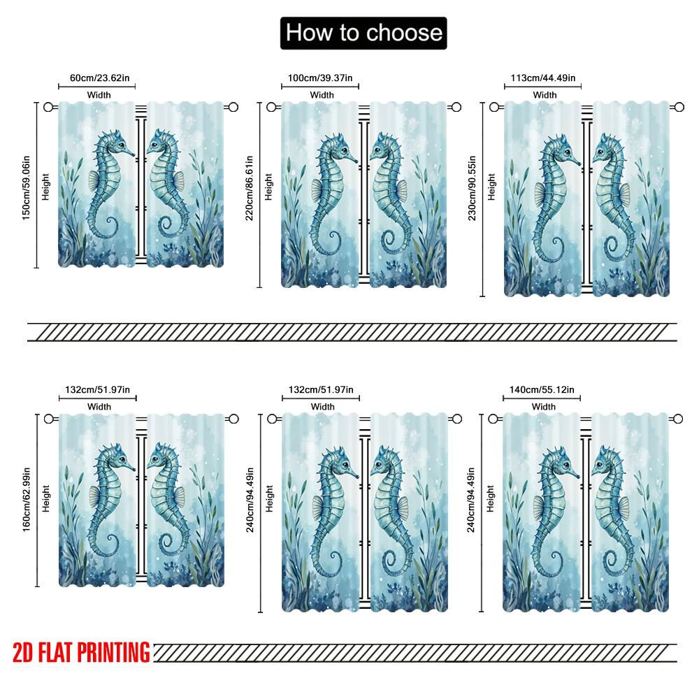 2pcs,2D plane printing Window Curtain Seahorse Duet Polyester Fabric (without rod) Art Deco Festive Perfect for Living Room,