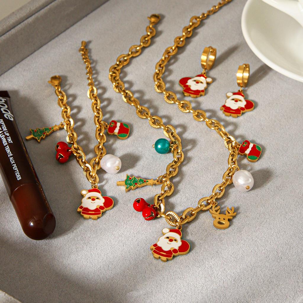 Christmas Series Jewelry Necklace Drip Oil Christmas Earrings Christmas Tree Bell Reindeer Pendant Titanium Steel Bracelet