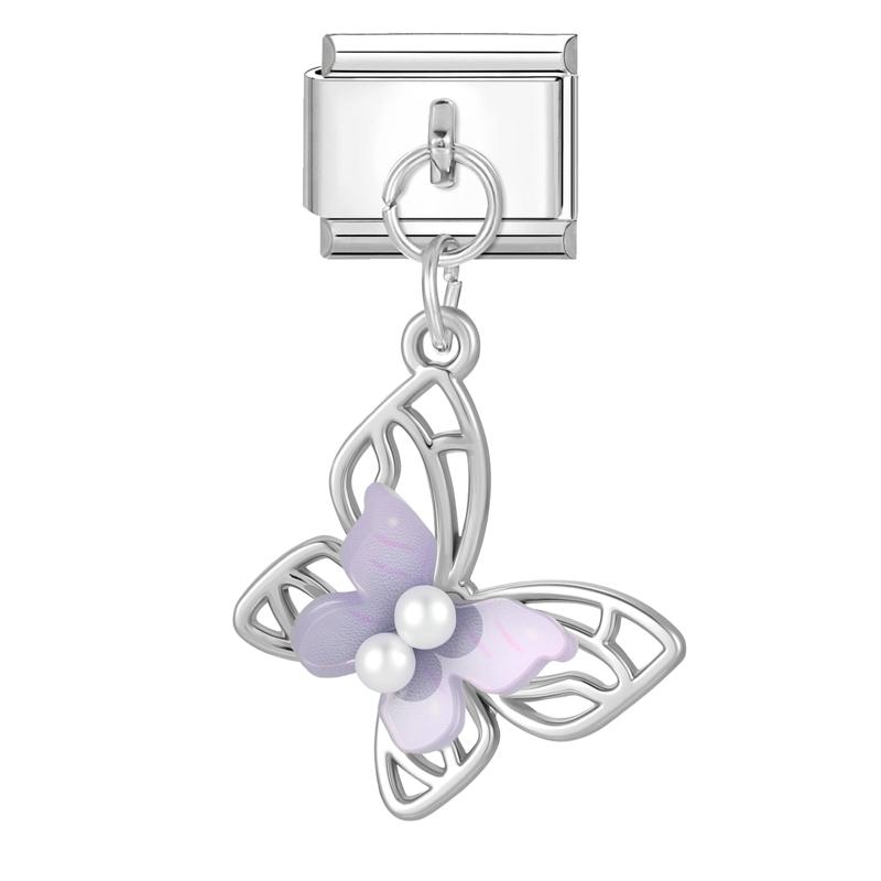 Crystal Moon Butterfly Rose Star Bow Cats Pendant Italian Charm Link Fit 9mm Stainless Steel Bracelet Women Jewelry DIY Making