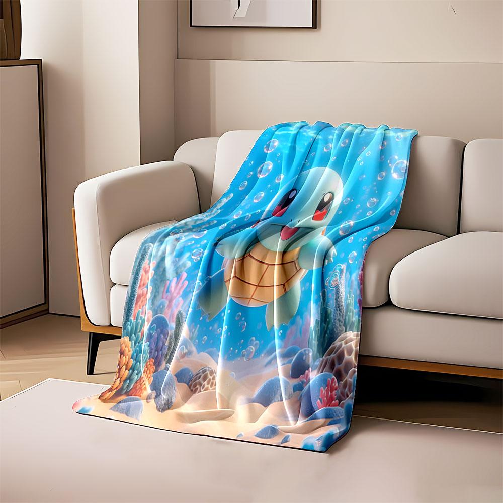

A playful turtle character surrounded by coral reefs and bubbles underwater. for all seasons blanket lunch break throw gift 80cm x 120cm