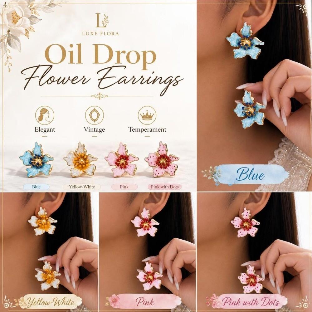 High-End Finish Oil Drop Flower Earrings Retro Enamel Flower Petal Earrings  Wedding Party