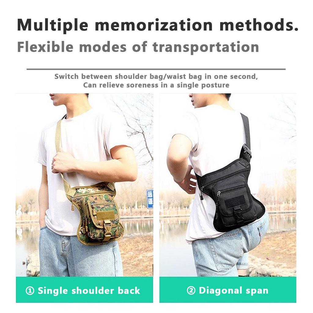 Men's Camouflage Multifunctional Outdoor Bag - Crossbody, Waist, and Leg Options for Sports and Mountaineering.