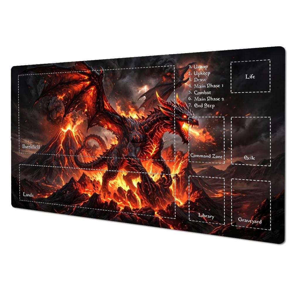 Epic Hellfire Lava Dragon Volcanic Mountain Storm Art TCG Playmat 35X60CM MTG Duel Mat Non-Slip Stitched Large Desktop Mat