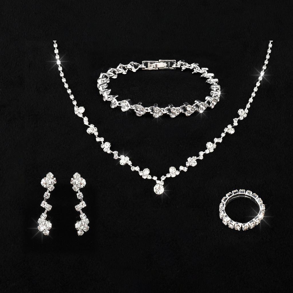 Bridal Jewelry Set With Alloy Water Drill Crystal Pendant For Wedding Bride Gift