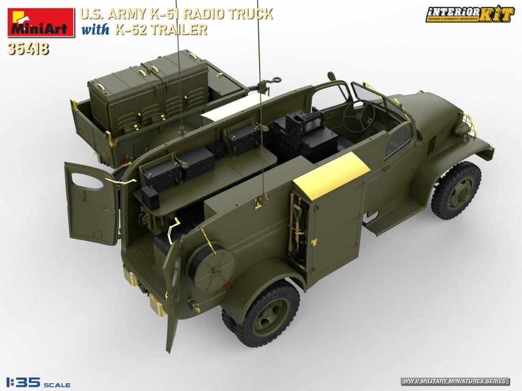 MiniArt Interior Kit Series Scale WWII Army Radio Truck with Full Plastic Model Kit MA35418 1/35 U.S. K-51 K-52 Trailer, Interior,