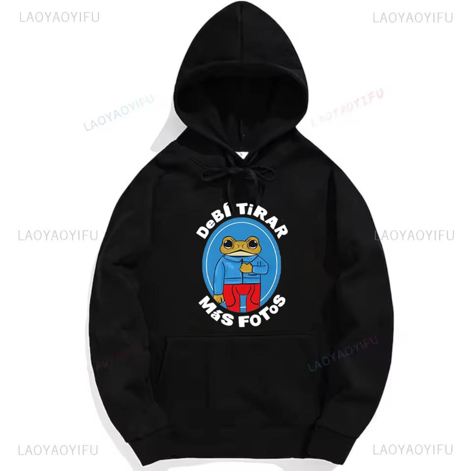 Bad Bunny Debi Tirar Mas Fotos Frog Graphic Sweatshirt Fashion Hip-hop Hoodie Woman Man Black Puerto Rico Drop Shoulder Pullover