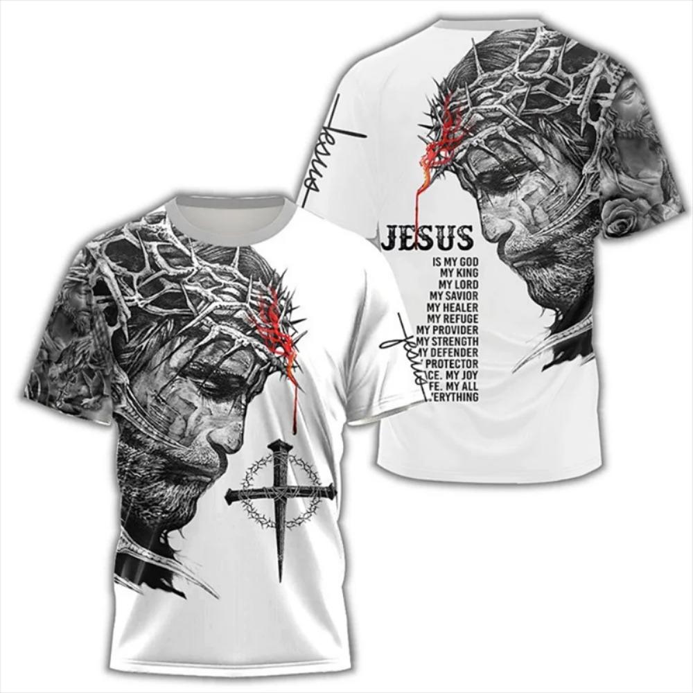 Christian Jesus Pattern T-Shirt Men Religious Believe 3D Printed T Shirts Unisex Short Sleeve Fashion Casual Streetwear Tee Top