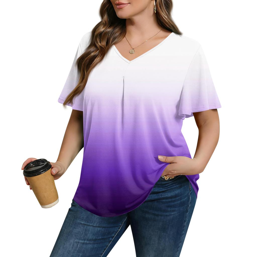 Damska Modna Codzienna Luźna Bluzka Plus Size z Krótkim Rękawem Elegancka z Dekoltem V Do Pracy