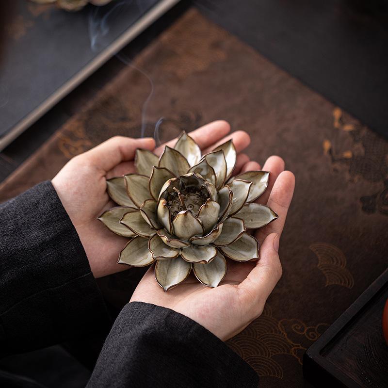 1pcs Creative Handmade Incense Holder Lotus Plate Burner Home Indoor Retro Base Ceramic Ornament Safe Material