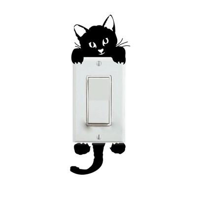 Stickers Muraux Interrupteur Chat Noir Adorable Pour Décoration de Maison DIY Animaux Dessin Animé Décalcomanies Murales Art Mural en PVC