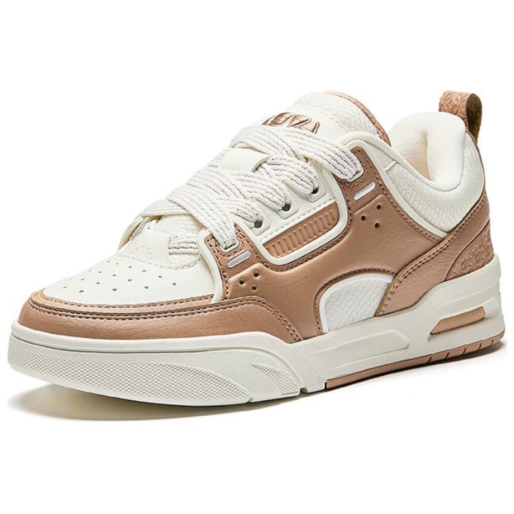 New Anta Slip Resistant Height Increasing Lightweight Low Top Skateboard Shoes Women's White Brown 122518040-5