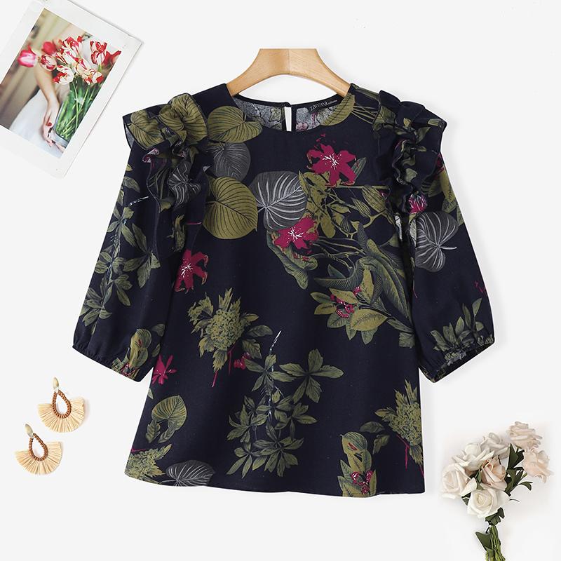

ZANZEA Women Summer Round Neck Casual Short Sleeve Floral Blouse 5XL темно-синий