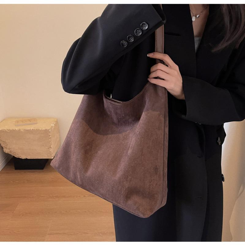 Crossbody bag suede bag women's new versatile shoulder bag retro large-capacity commuter tote bag