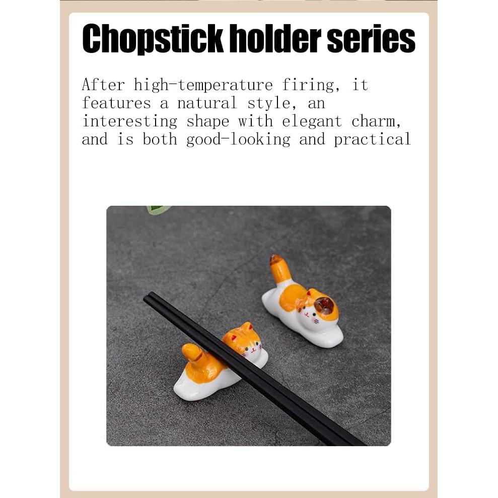 Ceramic Chopstick Holder Animal Series - Running Cat & Country Cat, Multi-color Home Decor, Izakaya Souvenir - Set of 6