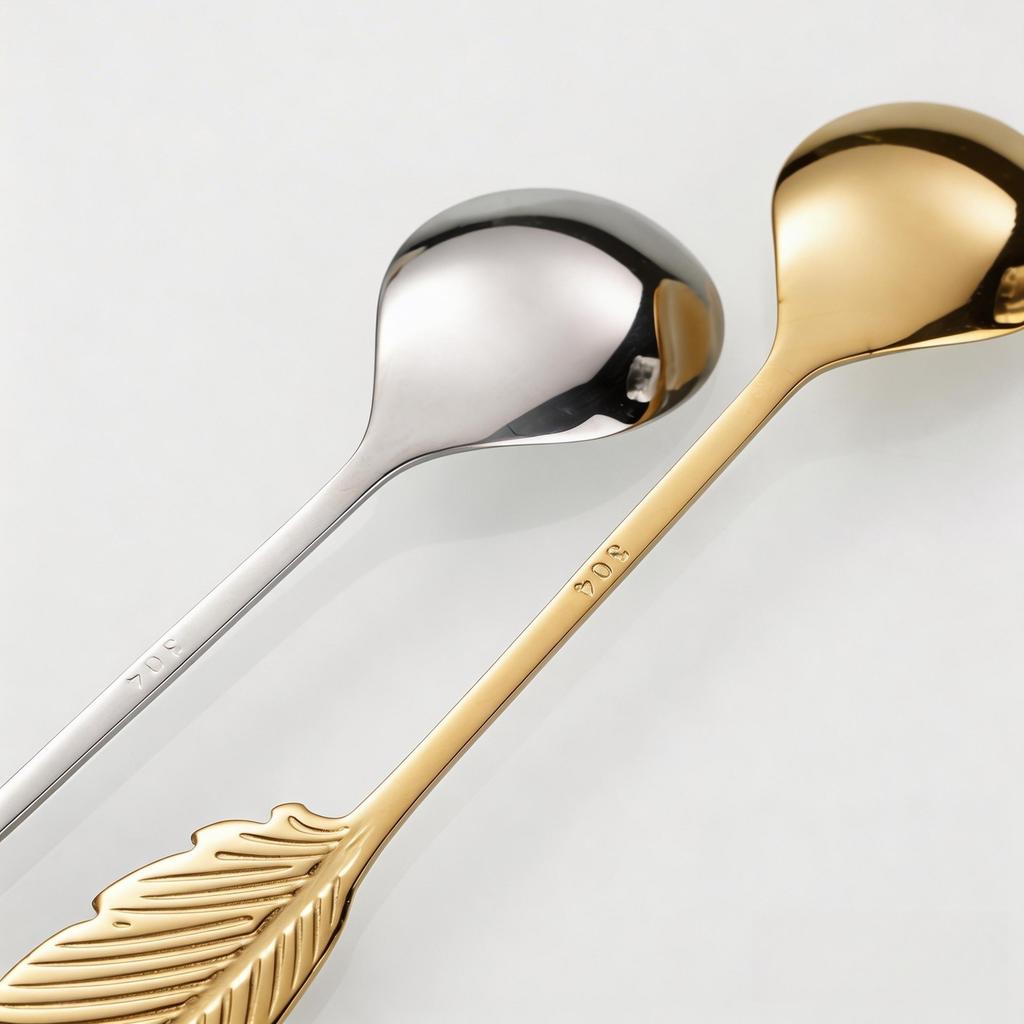 Feather‑Shaped Spoon Fork, 304 Stainless Steel Coffee Stirring Spoon Creative Dessert Gift Utensil
