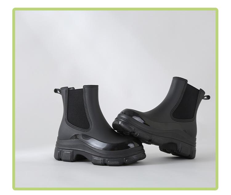 Korean Style Women's Waterproof Chelsea Rain Boots - Mid-Calf Rubber Overshoes with Thick Sole Fashion.