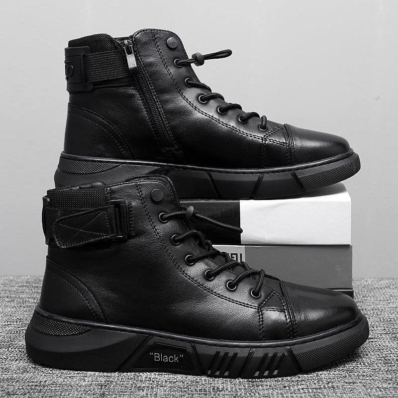 Large Size Trend Martin Boots Men's British Men's Boots Fleece Warm High Top Men's Casual Leather Boots