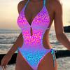 One-piece Swimsuit European and American Sexy Floral Backless Shoulder Strap Bow Bikini Tight One-piece