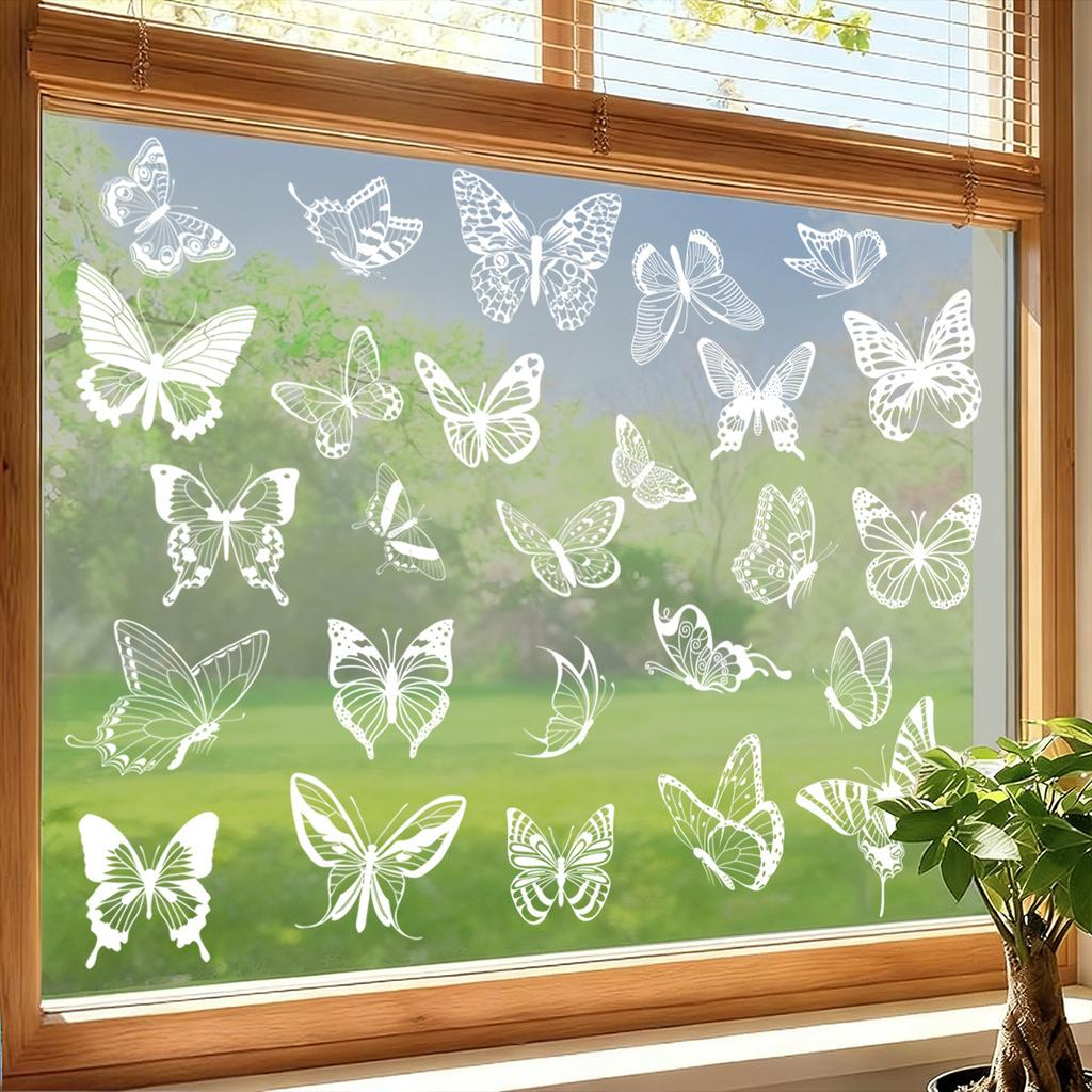 Spring 2026 White Butterfly Hummingbird Flower Static Cling Window Stickers No Residue Decorative Safety