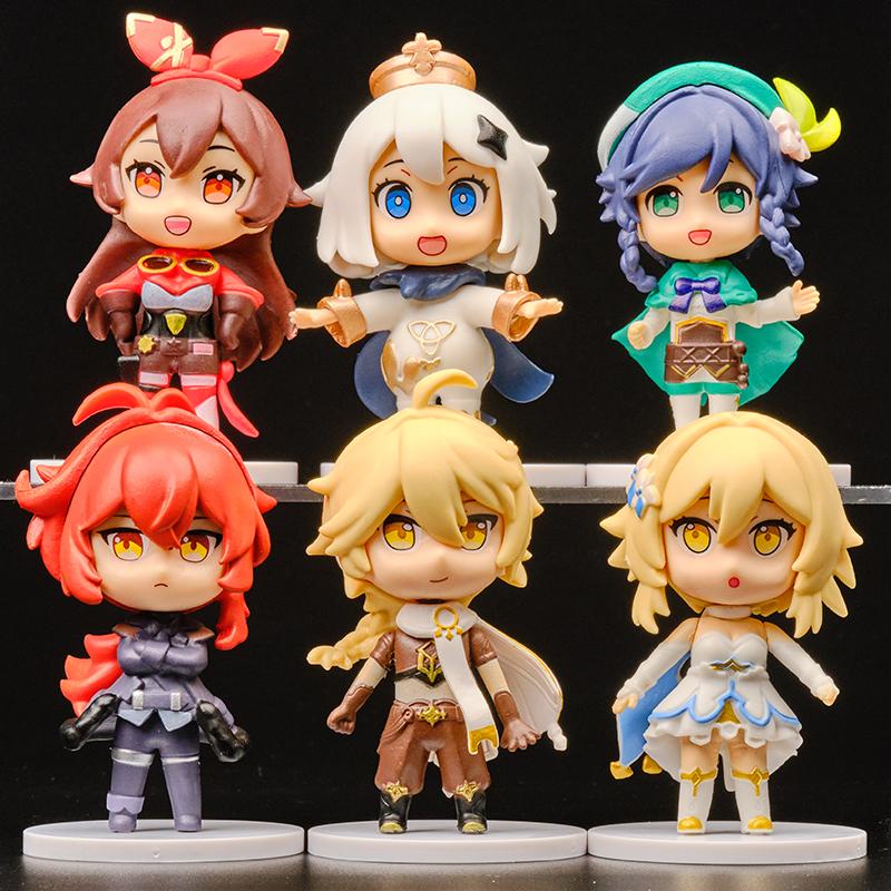 

Hot 6pcs/set Genshin Impact Anime Model Game Cartoon Aether Lumine Amber Venti Diluc Paimon Dolls Toy Kawaii Character Gift
