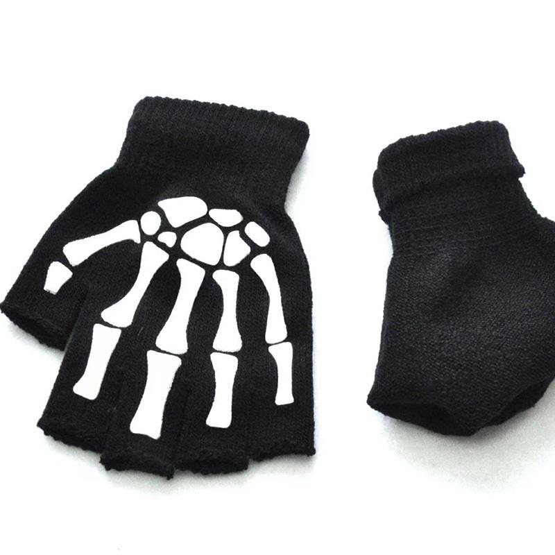 1Pair Fashion for Men Women Luminous Gloves Skull Claw Bone Party Supplies Halloween DIY Decoration Keep Warm Half-finger Gloves