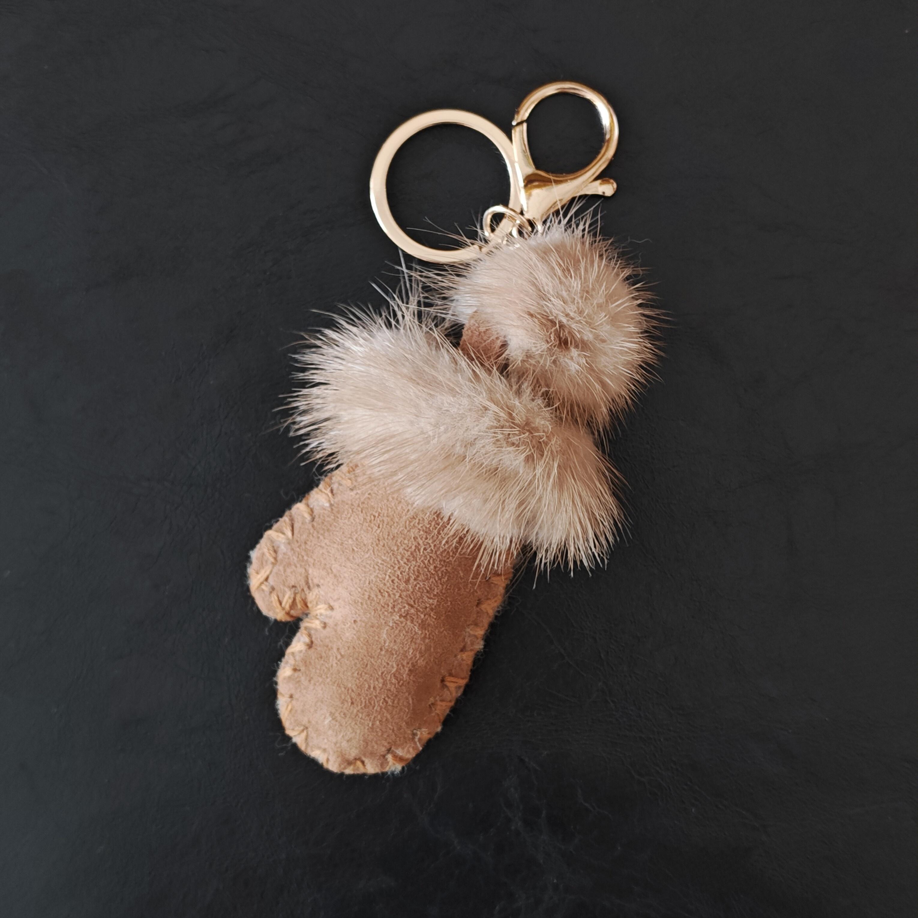 Schattige Mini Nerts Bont Sneeuwschoenen Pluche Handschoen Tasje Bedel Hanger Koffiebruin Miniatuur Accessoire Tasje Bedel beige
