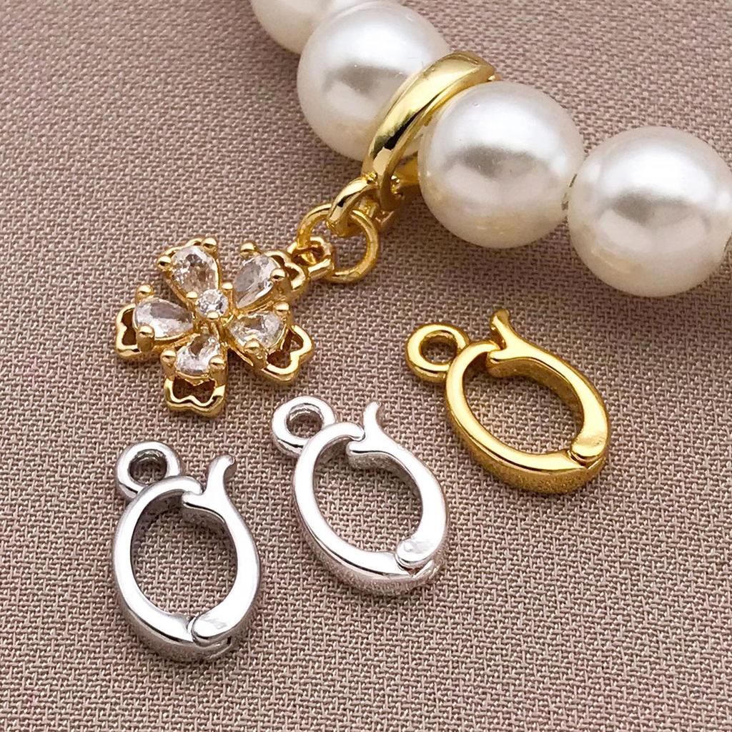 18k Copper-Plated Gold Color Retention Pendant with Openable Clasp for DIY Pearl Necklace or Bracelet with Jade Velvet Ornaments.