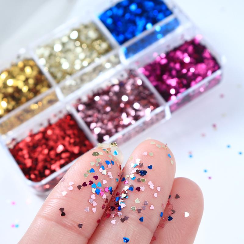 

6 Grids 1Mm Mini Laser Heart Nail Glitter Nail Decoration Accessories Sparkling Nail Charms Supplies Nail Art Diy Manicure Tools