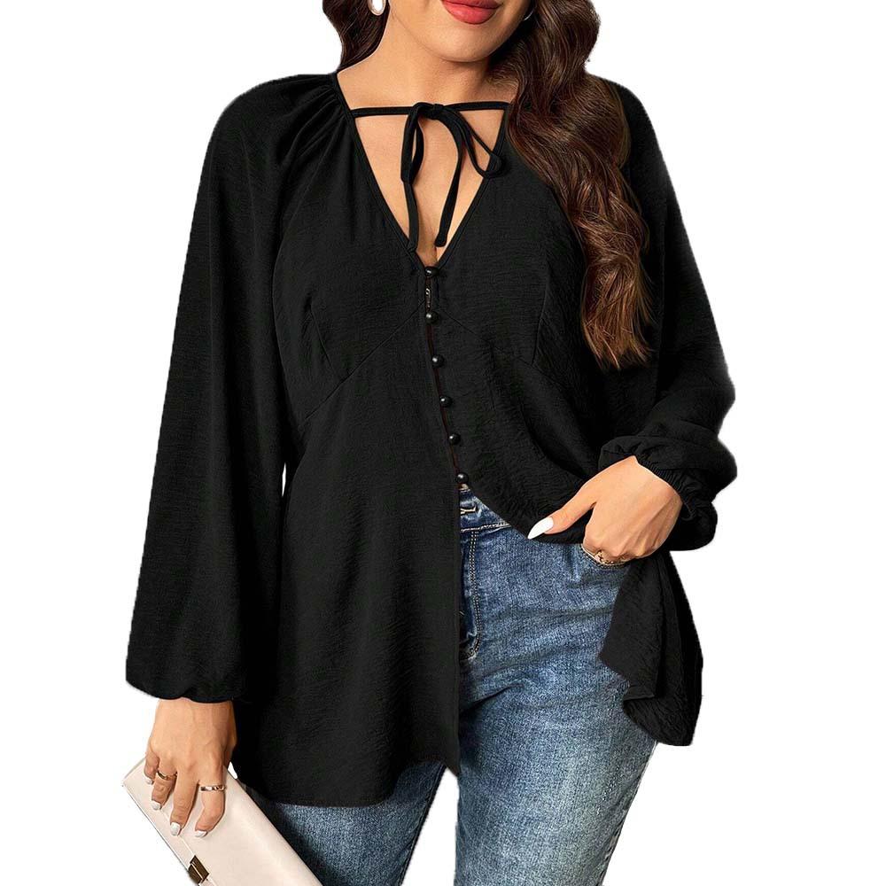 European and American plus-size women's V-neck T-shirt, spring/summer casual commuter style, loose design top