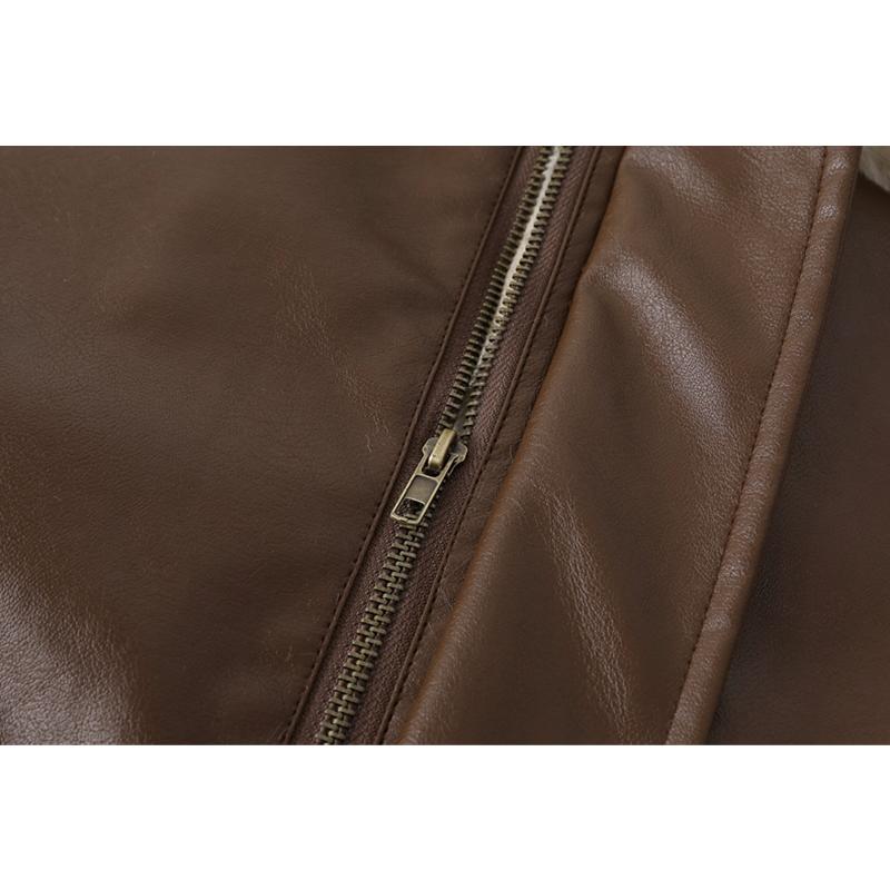 Χειμερινό Γυναικείο Παλτό από Ψεύτικη Γούνα με Γούνινο Γιακά Μαύρο Φαρδύ Παχύ Ζεστό Streetwear Πλούσιο Patchwork Δερμάτινο Ρούχο Τοπ