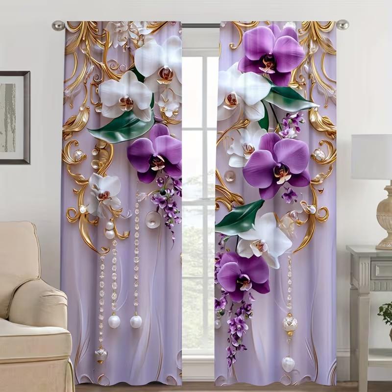 2 Pcs Flower Pearl Pendant Print Curtains,suitable for Bedroom,living Room Kitchen Decoration,home Decoration,window Decoration