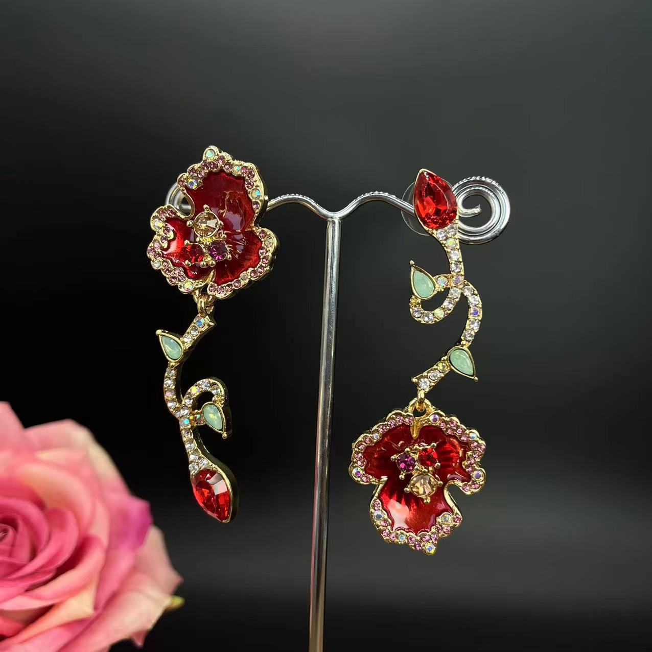

Vintage BJ Necklace Collection Drop Glazed Red Flower Bee Honeycomb Studded Sweet Exaggerated