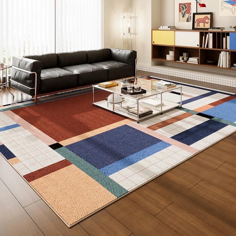 Modischer Teppich im europäischen Stil mit Gittermuster für Wohnzimmer, Sofa, Schlafzimmer, Arbeitszimmer, Küche, Eingangsbereich, rutschfeste Teppichmatte, Cartoon, Retro, Heimdekoration