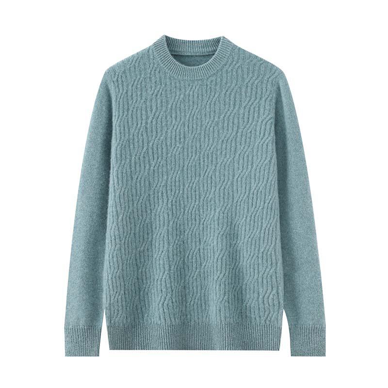 Pánský zimní svetr s kulatým výstřihem ze 100% čisté vlny - Jednobarevný kašmírový svetr, Ležérní obchodní pletený základní vrstva