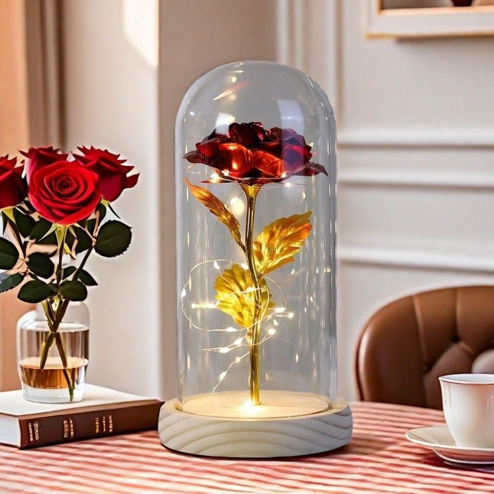 LED Light Preserved Rose Flower Glass Cover Artificial flowers Rose LED Light  Valentine's Day