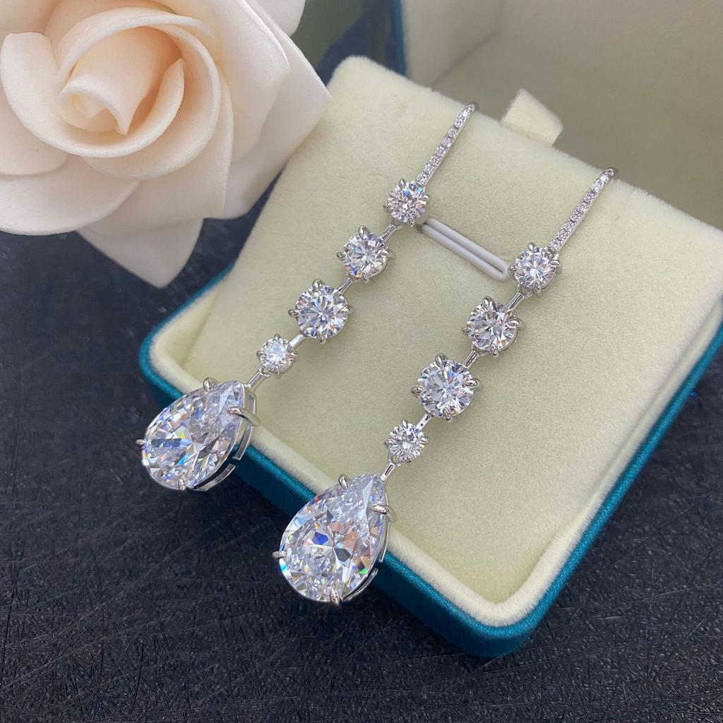 Gica Gema Boucles d'oreilles pendantes en diamant à haute teneur en carbone, argent sterling 925, pierres précieuses géométriques de 11 x 16 mm, design unique, bijoux raffinés et romantiques, cadeaux de mariage