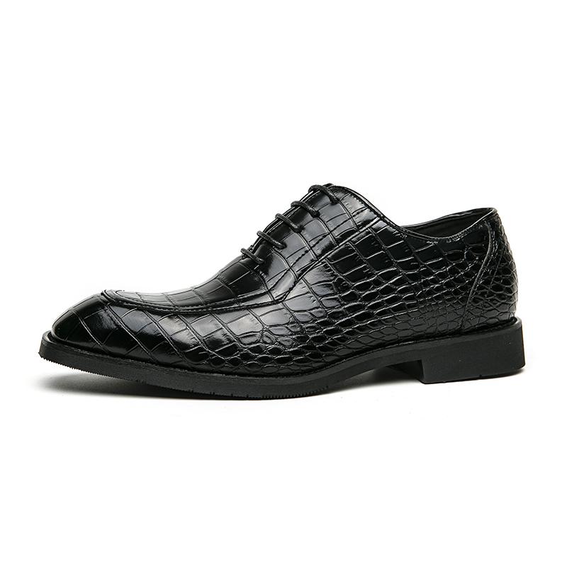 Новые коричневые мужские туфли Stone Grain Oxfords Square Toe Laceup Black Business — фото 4