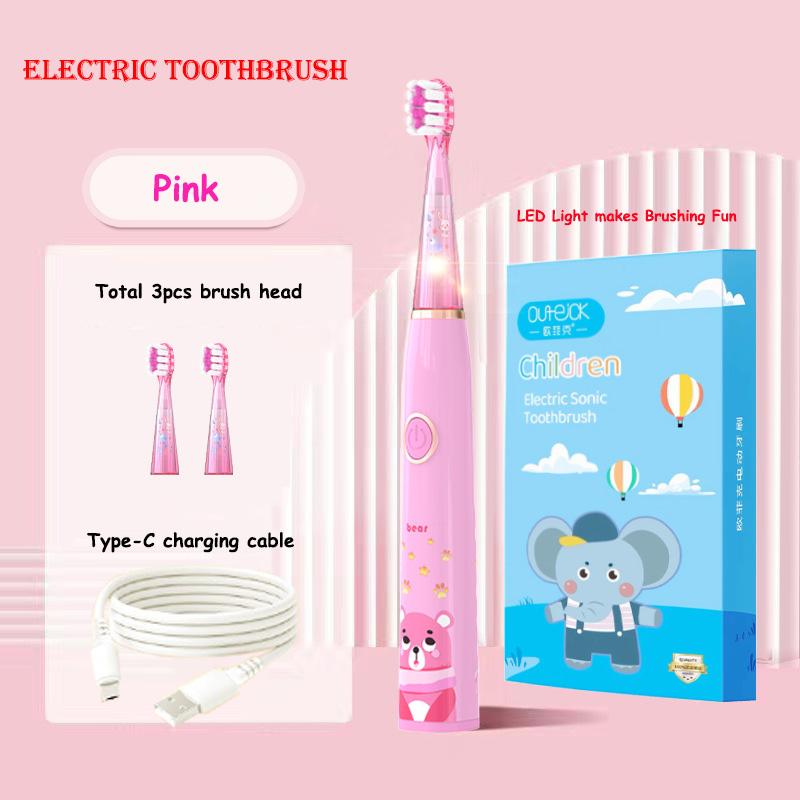 Kids Sonic Electric Toothbrush Cartoon with Colorful LED Light IPX7 Waterproof Rechargeable Overall Clean Teeth Oral Care Toothbrush