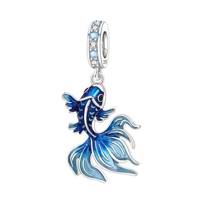 PANPOKI 925 Silver Blue Fish Lucky Charm Beads Bracelet Jewelry DIY Trendy Gifts for Party Fashion Accessories