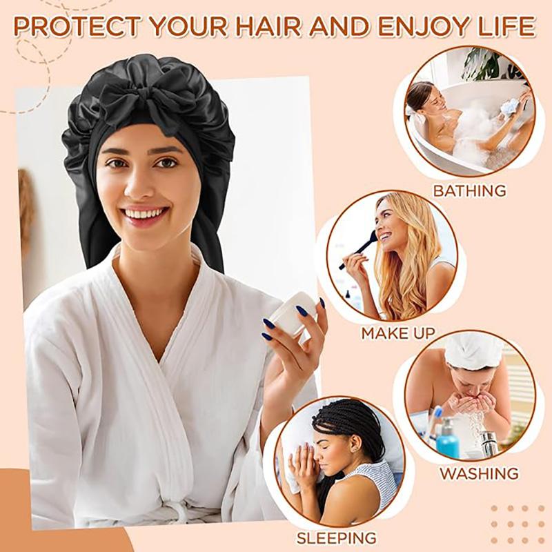 Solid Color Bowknot Braid Bonnet Classic Long Satin Bonnets Soft Sleeping Night Cap Breathable Hair Bonnets For Women Daily Use