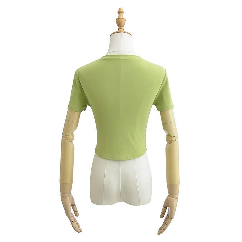 2024 Harajuku Women Crew Neck Short Sleeve Cotton Tee With Ruched Sides Detail T-shirts