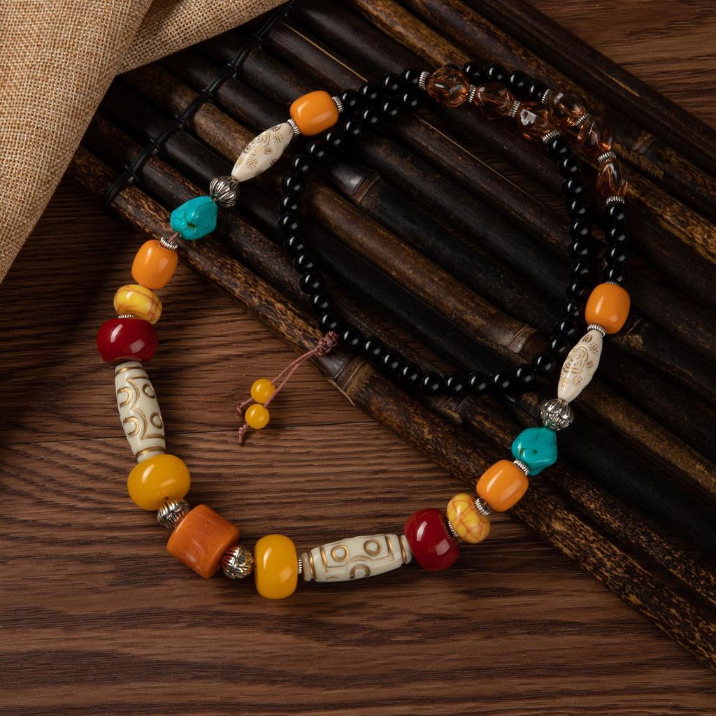 Etnik Stil Retro Çok Yönlü Bal Mumu Kolye Kişiselleştirilmiş Çok Yönlü Tibet Teleskopik Zincir Uzun Madalyon Aksesuarları