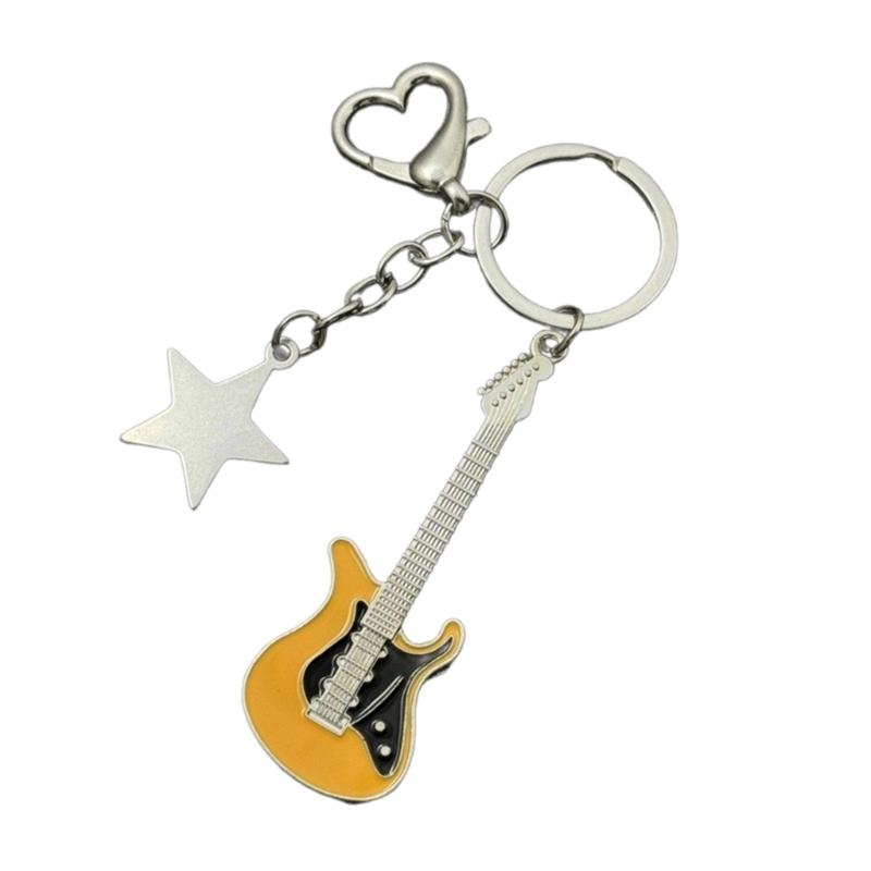 Fashion Star Guitar Keychain Pendant Simple Hanging Decorations Keyring Charm for Purse Bag Backpack Handbag