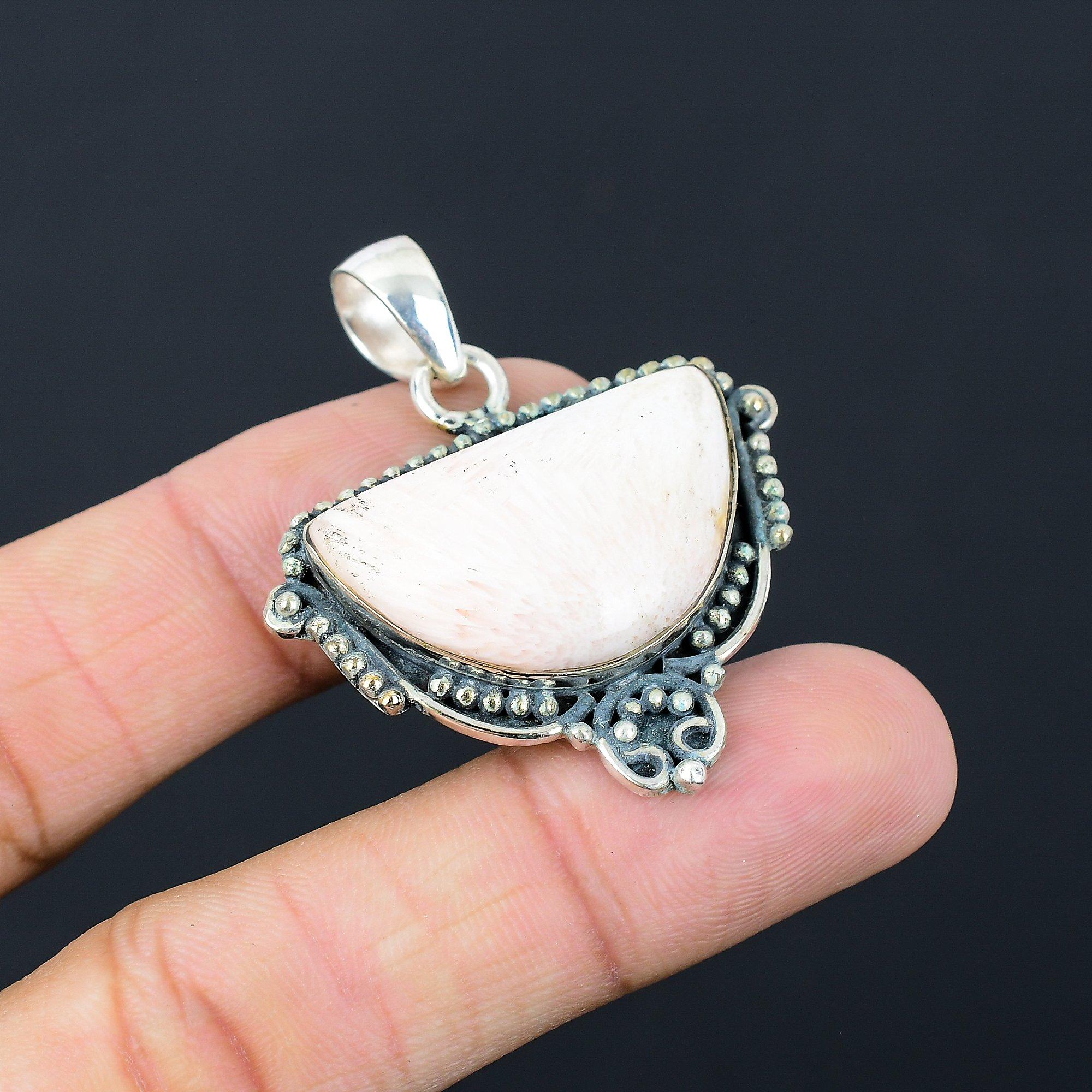 Friendship Day Sale Scolecite Gemstone 925 Silver Wedding Wife Pendant Jewelry