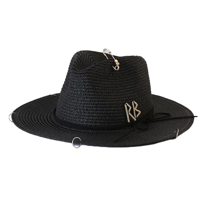 2025 Fashionable Metal RB Letter Denim Straw Hats for Women Men Summer Panaman Jazz Hat Outdoor Holidays Beach Sun Hat Wholesale