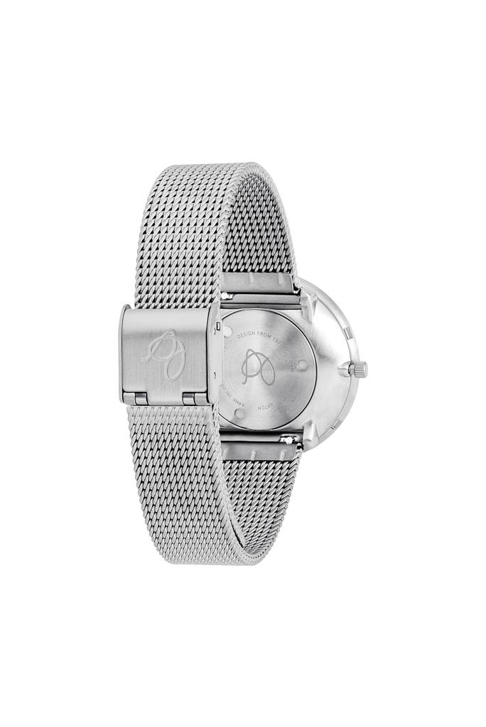ARNE JACOBSEN STATION 53301-1608 Watch, 34mm, Scandinavian Design, Water Resistant (Quiet Design with No Second Hand), White with Silver Mesh Strap