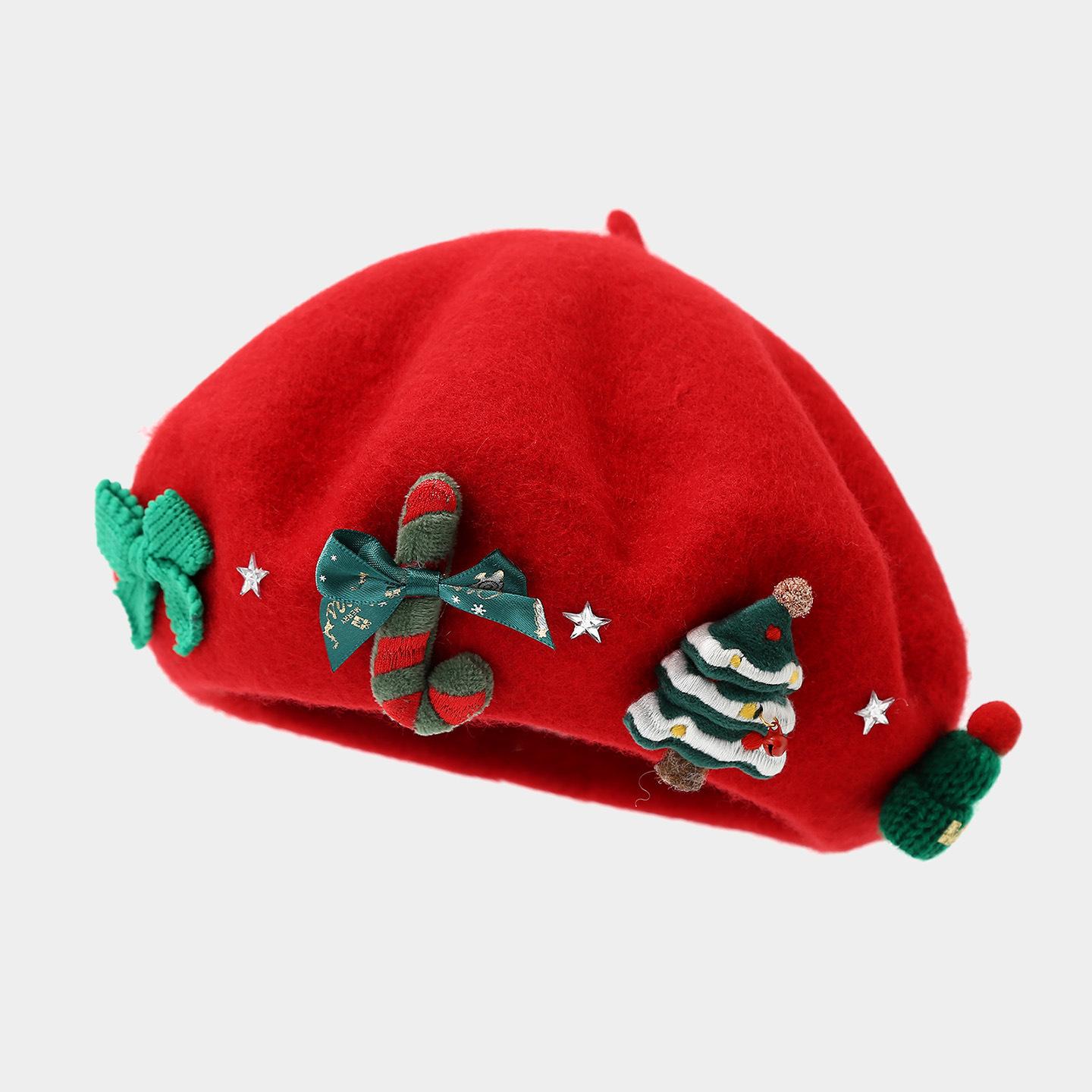 Women s Cute Christmas Beret Cap with Decoration Shiny Wool Artist Beanie 1PC