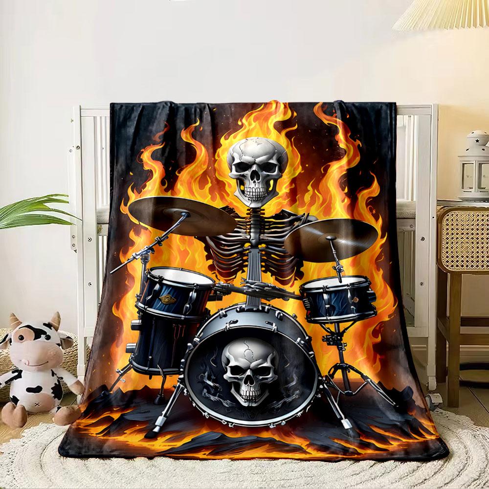 Skeleton Drummer on Fire Blanket for all seasons blanket lunch break throw gift